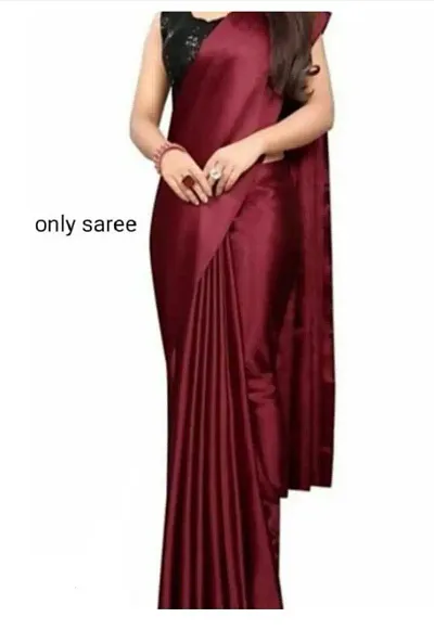 Classic Satin Solid Saree without Blouse piece