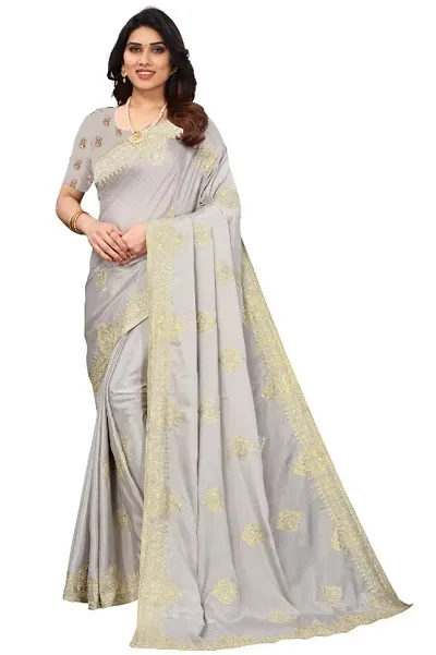 Classic Art Silk Embroidered Saree without Blouse Piece