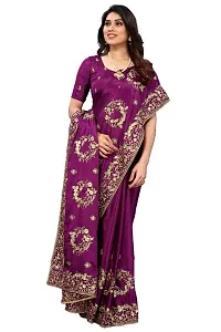 Beautiful fancy Misri  Stylist silk fabric embroidery Saree With classy silk Blouse Piece-thumb2