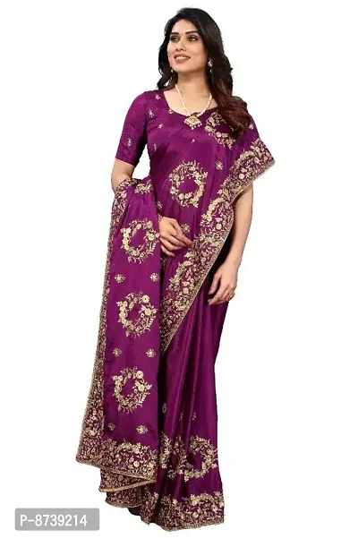 Beautiful fancy Misri  Stylist silk fabric embroidery Saree With classy silk Blouse Piece-thumb3