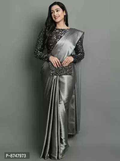 Classic Satin Solid Saree with Blouse piece