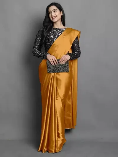 Attractive Satin Saree with Blouse piece