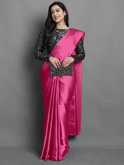 Attractive Satin Saree with Blouse piece