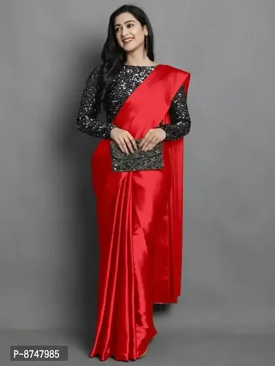 Classic Satin Solid Saree with Blouse piece
