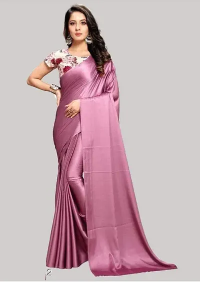 Beautiful satin silk saree with digital blouse piece