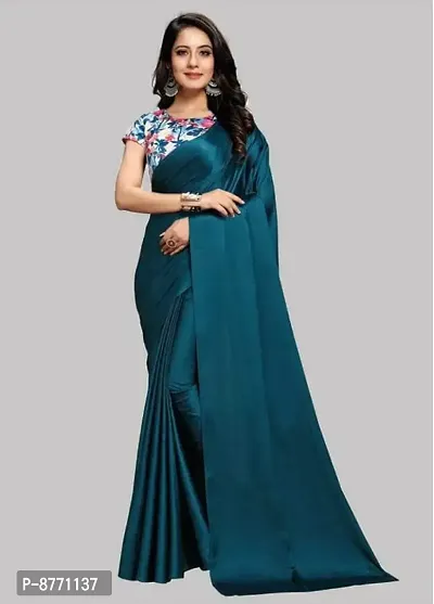 New Satin Bollywood Design Party Wear Casual Saree With Printed Blouse Piece