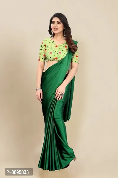 Trendy Satin Solid Saree with Blouse Piece for Women