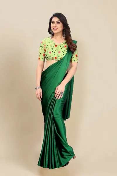 Trendy Satin Solid Saree with Blouse Piece for Women