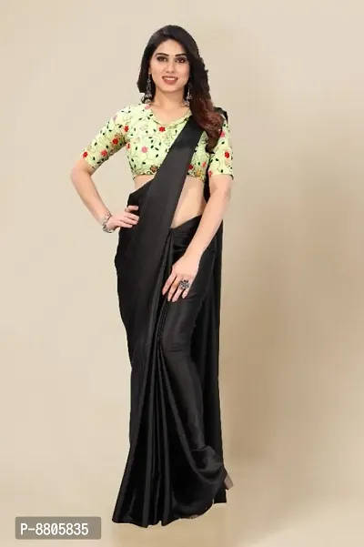 Trendy Satin Solid Saree with Blouse Piece for Women-thumb0