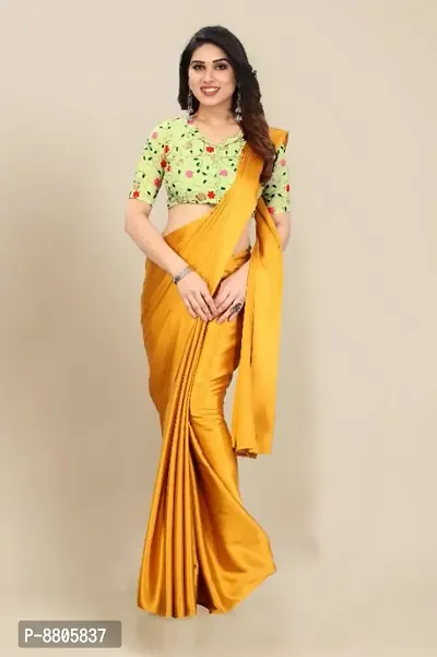 Trendy Satin Solid Saree with Blouse Piece for Women