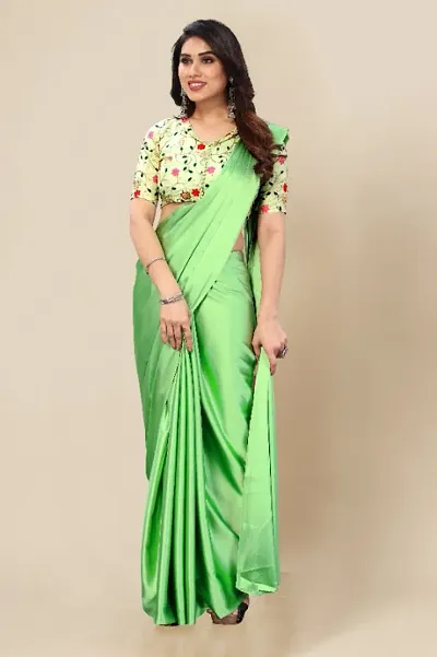 Attractive Satin Saree with Blouse piece 