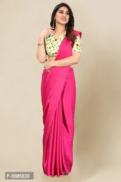 Trendy Satin Solid Saree with Blouse Piece for Women