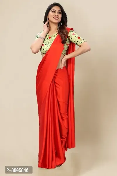 Trendy Satin Solid Saree with Blouse Piece for Women