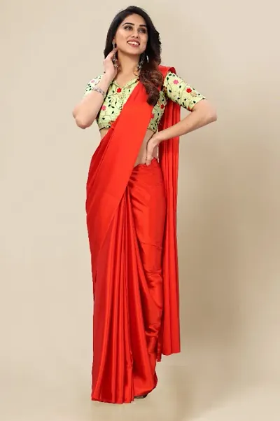 Trendy Satin Solid Saree with Blouse Piece for Women