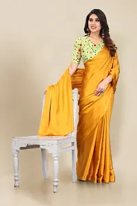 Trendy Satin Solid Saree with Blouse Piece for Women-thumb3