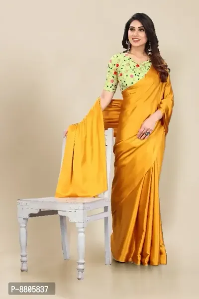 Trendy Satin Solid Saree with Blouse Piece for Women-thumb4