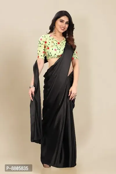 Trendy Satin Solid Saree with Blouse Piece for Women-thumb5