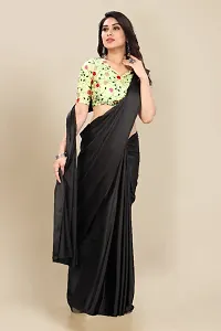 Trendy Satin Solid Saree with Blouse Piece for Women-thumb1