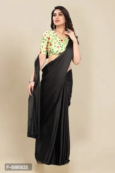 Trendy Satin Solid Saree with Blouse Piece for Women-thumb2