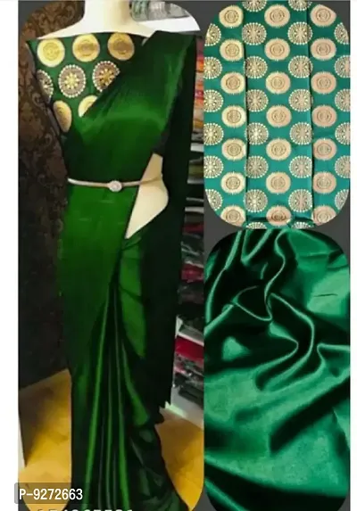 Classic Satin Solid Saree with Blouse piece-thumb0