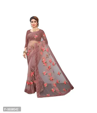 Beautiful fancy Bollywood Desinged Stylist net fabric embroidery Saree With classy silk Blouse Piece-thumb0