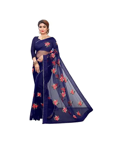 Beautiful Net Floral Embroidered Lace Border Sarees