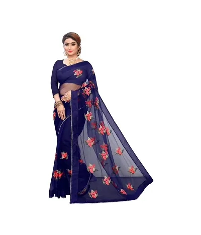 Patlani style Beautiful fancy Stylist net fabric embroidery Saree With classy silk Blouse Piece