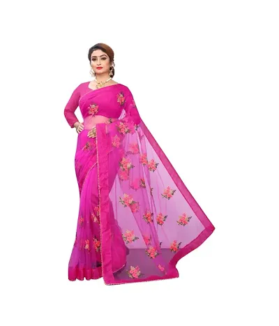 Patlani style Beautiful fancy Stylist net fabric embroidery Saree With classy silk Blouse Piece