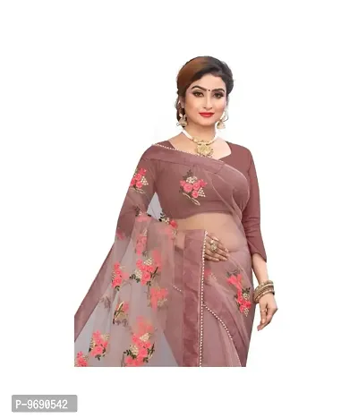 Beautiful fancy Bollywood Desinged Stylist net fabric embroidery Saree With classy silk Blouse Piece-thumb4