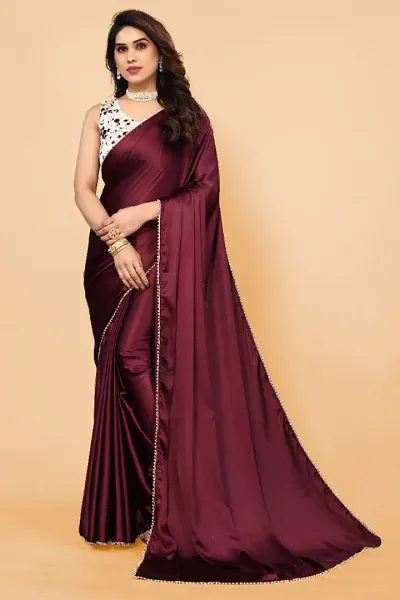 Beautiful Satin Sarees With Embellished Blouse Piece