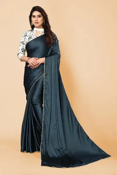 TRENDY DESIGNER WOMEN SOLID PLAIN SAREE WITH EMB BLOUSE