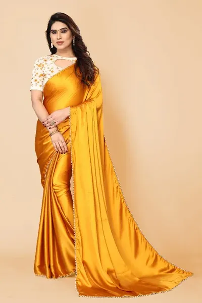 Beautiful Satin Sarees With Embellished Blouse Piece