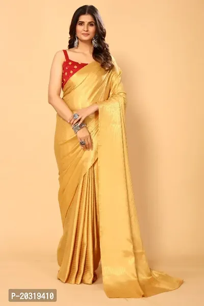 Embroidered Bollywood Satin Saree  (Gold)-thumb0