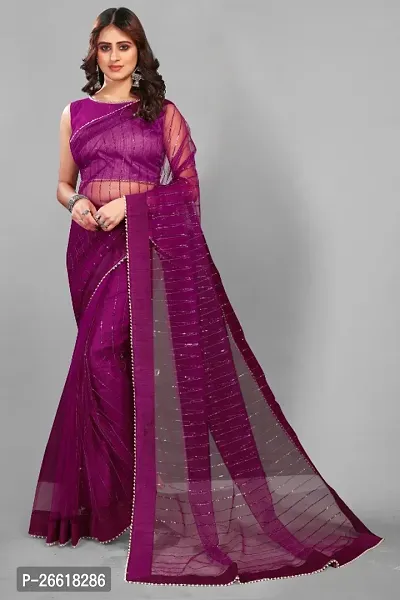 Classic Net Saree with Blouse piece-thumb0