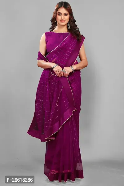 Classic Net Saree with Blouse piece-thumb3