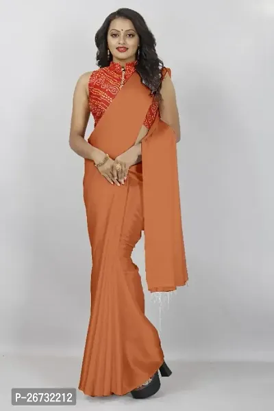 satin plain saree with Printed Blouse