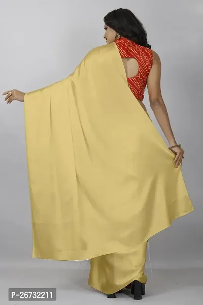 satin plain saree with Printed Blouse-thumb3