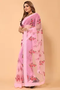 Beautiful Soft Net Material Floral Embroidery Work Saree With Blouse Piece-thumb4