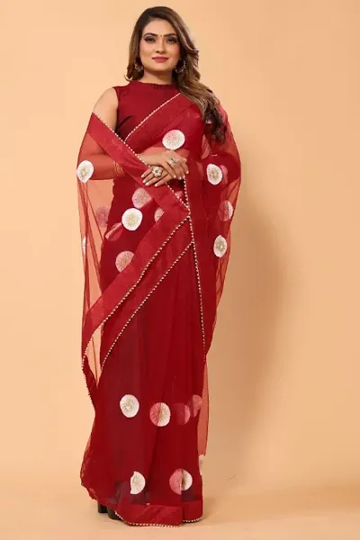 Stylish Bollywood Net Embroidered Saree With Unstitched Blouse