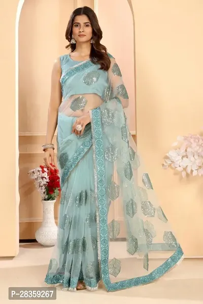 Designer Net Floral Embroidery Saree With Unstitched Blouse Piece