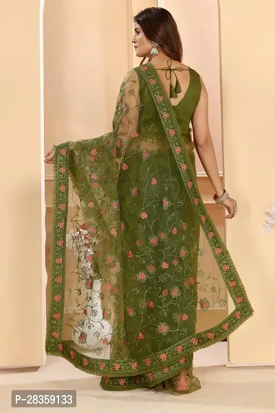 Designer Net Floral Embroidery Saree With Unstitched Blouse Piece-thumb2