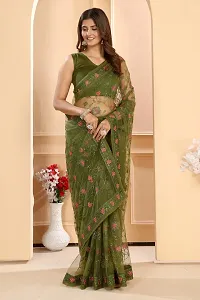 Designer Net Floral Embroidery Saree With Unstitched Blouse Piece-thumb3