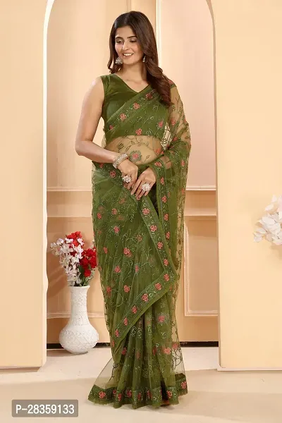 Designer Net Floral Embroidery Saree With Unstitched Blouse Piece-thumb4