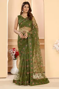 Designer Net Floral Embroidery Saree With Unstitched Blouse Piece-thumb2