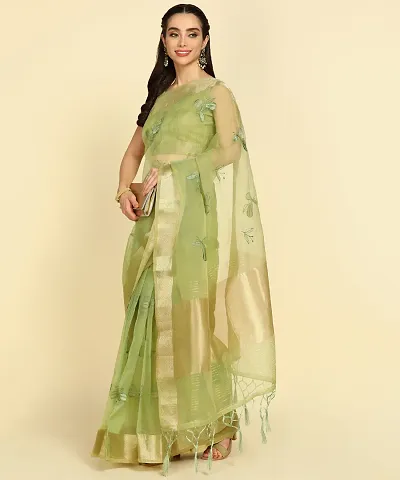 Classic Organza Embroidered Saree with Blouse for Women