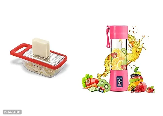 Combo Of nbsp;Stainless Steel Kitchen Grater With Container Box Storagenbsp; And Portable Electric Usb Juice Maker Juicer-thumb0