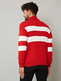 Trendy Acrylic Red Colourblocked High Neck Sweater For Men-thumb1