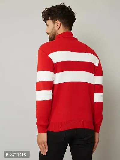 Trendy Acrylic Red Colourblocked High Neck Sweater For Men-thumb2