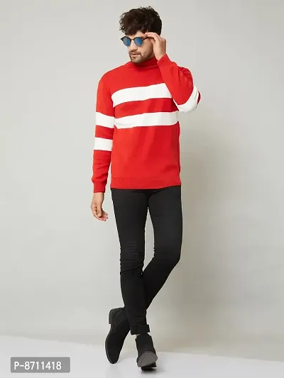 Trendy Acrylic Red Colourblocked High Neck Sweater For Men-thumb4