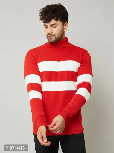 Trendy Acrylic Red Colourblocked High Neck Sweater For Men-thumb0